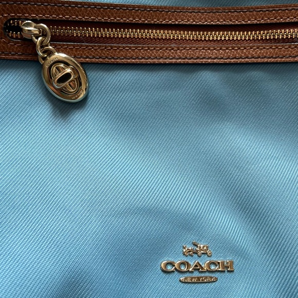 Coach Sawyer Crossbody Bag Canvas Leather Blue Brown - Picture 6 of 10